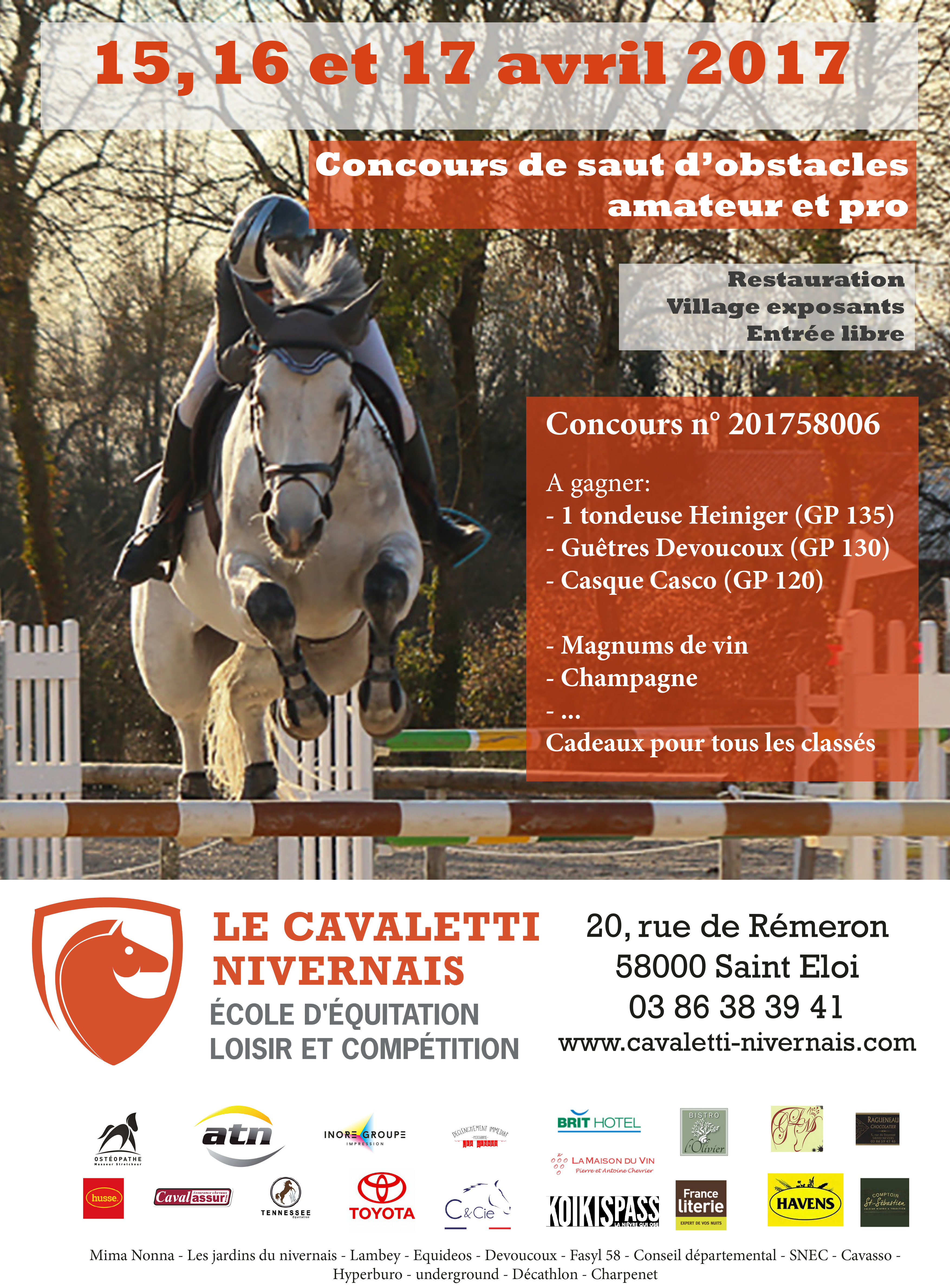 HORAIRES du CSO 15, 16,17 AVRIL